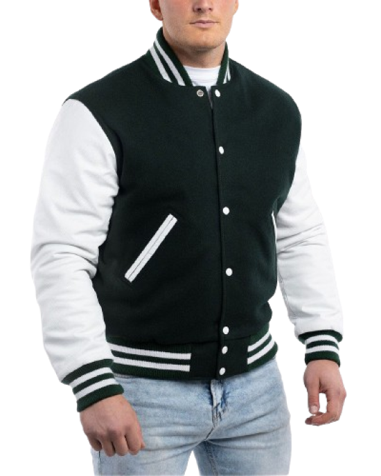 Dartmouth Green Wool Body & Bright White Sleeves Letterman Jacket Dartmouth Green Wool Body & Bright White Sleeves Letterman Jacket
