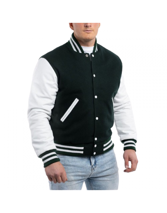 Dartmouth Green Wool Body & Bright White Sleeves Letterman Jacket