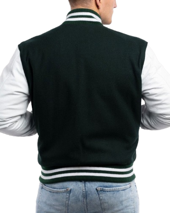 Dartmouth Green Wool Body & Bright White Sleeves Letterman Jacket Dartmouth Green Wool Body & Bright White Sleeves Letterman Jacket