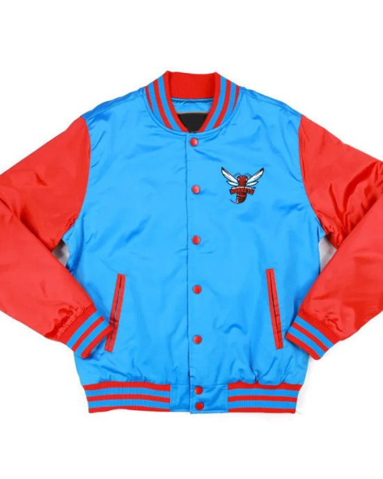 Delaware State Sky Blue and Red Baseball Jacket Delaware State Sky Blue and Red Baseball Jacket