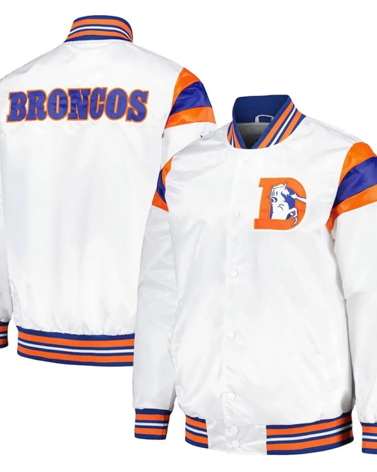 Denver Broncos Midweight White Satin Jacket Denver Broncos Midweight White Satin Jacket
