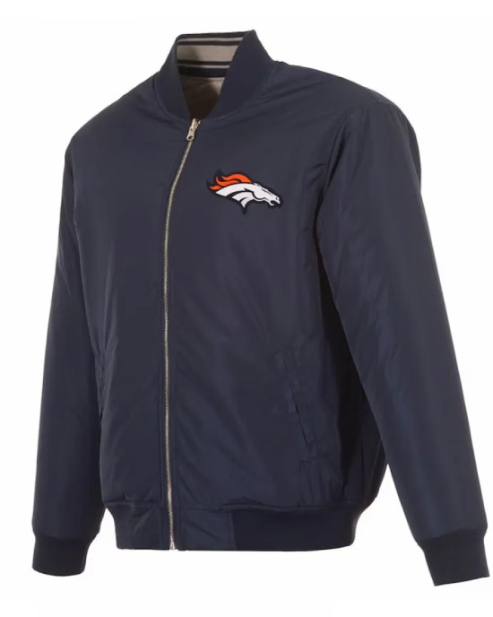 Denver Broncos Navy/Gray Full-Zip Reversible Flight Jacket Denver Broncos Navy/Gray Full-Zip Reversible Flight Jacket
