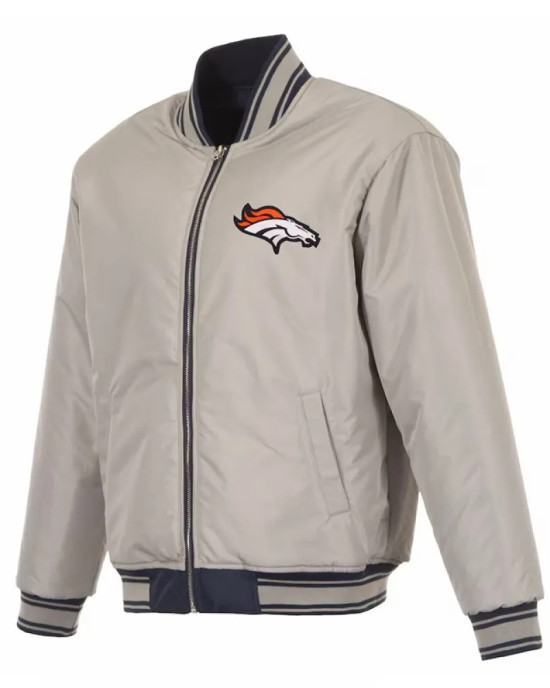 Denver Broncos Navy/Gray Full-Zip Reversible Flight Jacket Denver Broncos Navy/Gray Full-Zip Reversible Flight Jacket