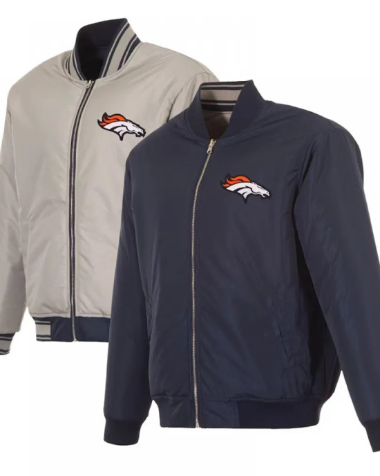 Denver Broncos Navy/Gray Full-Zip Reversible Flight Jacket Denver Broncos Navy/Gray Full-Zip Reversible Flight Jacket