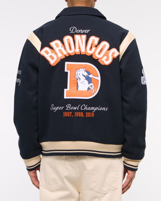 Denver Broncos Navy Varsity Bomber Wool Jacket