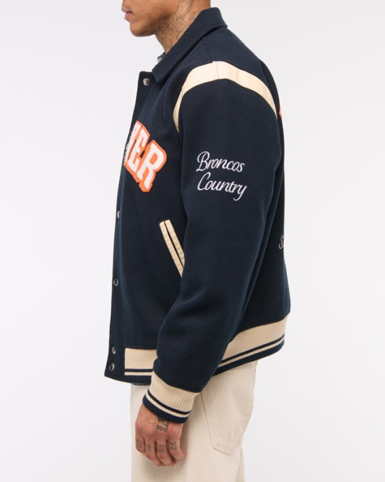 Denver Broncos Navy Varsity Bomber Wool Jacket