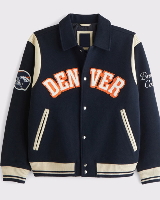 Denver Broncos Navy Varsity Bomber Wool Jacket