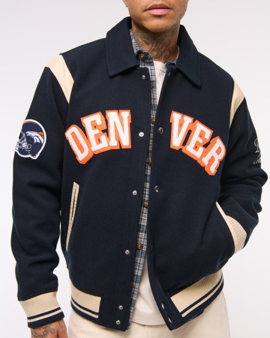 Denver Broncos Navy Varsity Bomber Wool Jacket