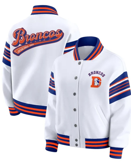 Denver Broncos Snap Front White Fleece Jacket