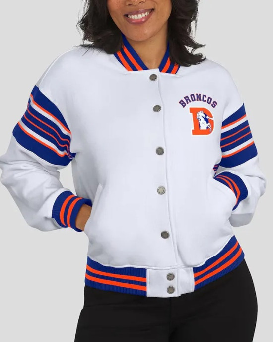 Denver Broncos Snap Front White Fleece Jacket