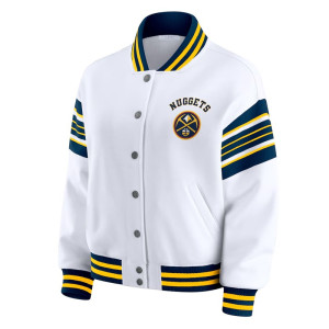 Denver Nuggets Snap Front White Fleece Jacket
