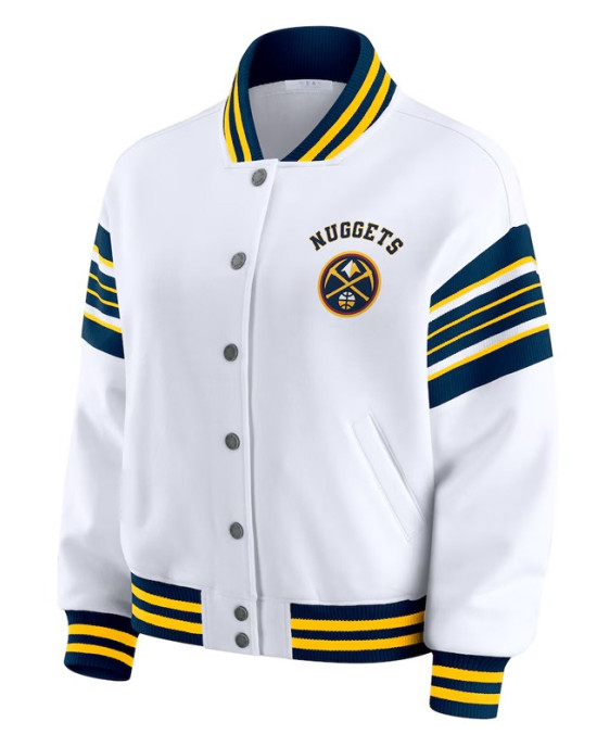 Denver Nuggets Snap Front White Fleece Jacket