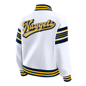 Denver Nuggets Snap Front White Fleece Jacket