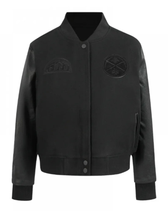 Denver Nuggets Triple Black Varsity Wool and Leather Jacket