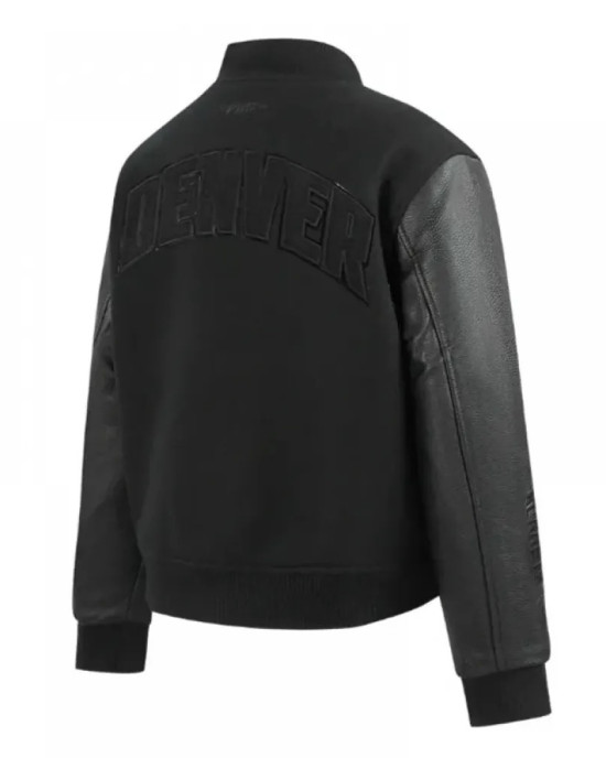 Denver Nuggets Triple Black Varsity Wool and Leather Jacket