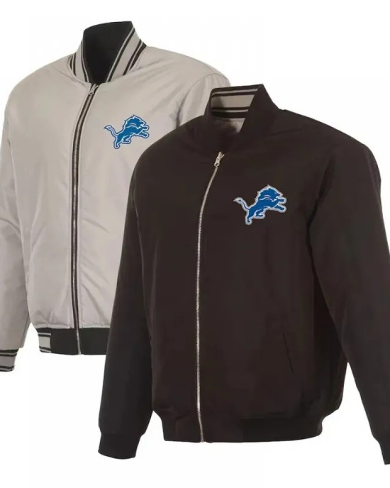 Detroit Lions Black/Gray Full-Zip Reversible Flight Jacket