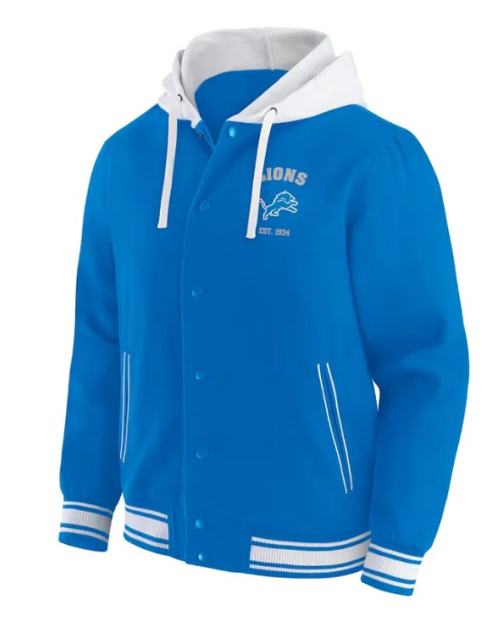 Detroit Lions Blue Cotton Hooded Jacket