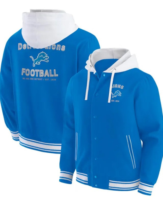 Detroit Lions Blue Cotton Hooded Jacket