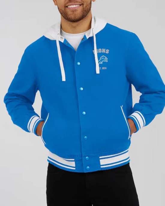Detroit Lions Blue Cotton Hooded Jacket