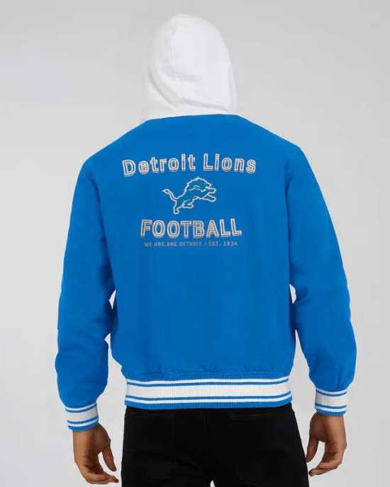 Detroit Lions Blue Cotton Hooded Jacket