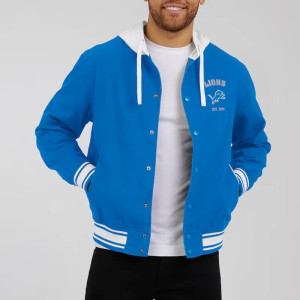 Detroit Lions Blue Cotton Hooded Jacket