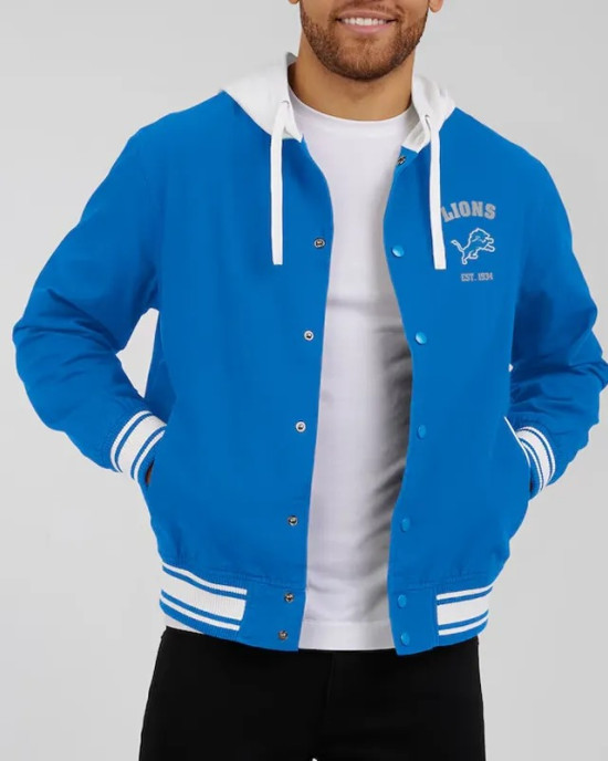 Detroit Lions Blue Cotton Hooded Jacket