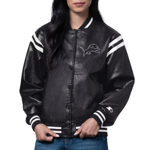 Detroit Lions High Heat Vegan Black Varsity Leather Jacket