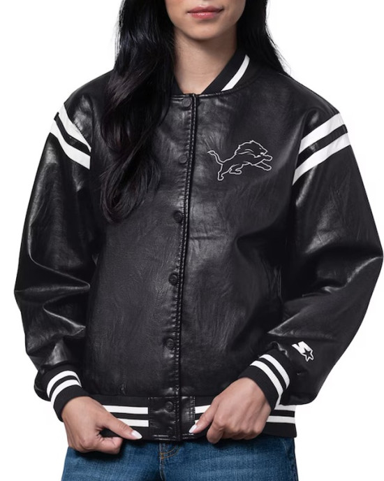 Detroit Lions High Heat Vegan Black Varsity Leather Jacket