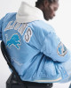 Detroit Lions Light Blue Varsity Bomber Satin Jacket