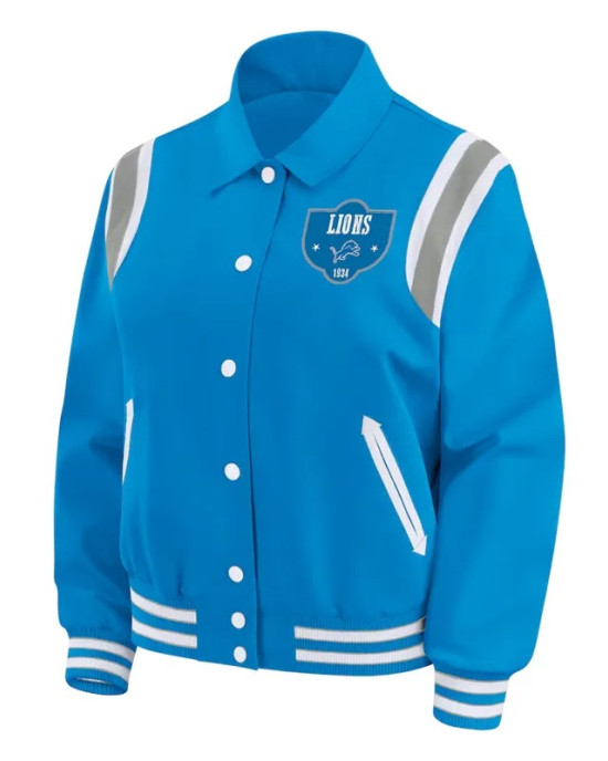 Detroit Lions Lightweight Blue Varsity Satin Jacket