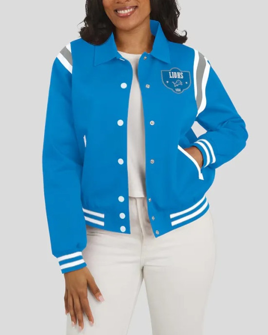Detroit Lions Lightweight Blue Varsity Satin Jacket