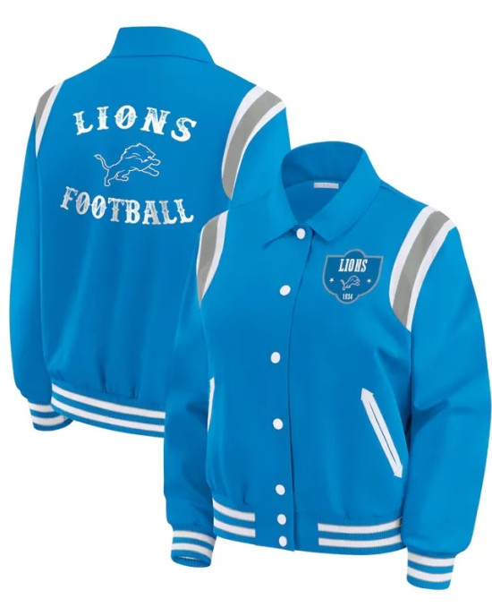 Detroit Lions Lightweight Blue Varsity Satin Jacket