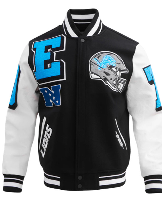 Detroit Lions Mashup Rib Varsity Wool/Leather Jacket Detroit Lions Mashup Rib Varsity Wool/Leather Jacket