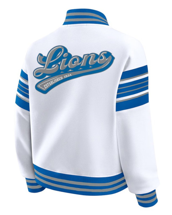 Detroit Lions Snap Front White Fleece Jacket