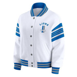 Detroit Lions Snap Front White Fleece Jacket