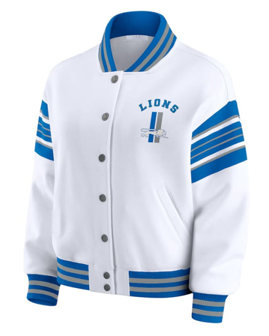 Detroit Lions Snap Front White Fleece Jacket