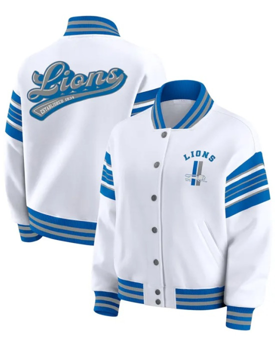 Detroit Lions Snap Front White Fleece Jacket
