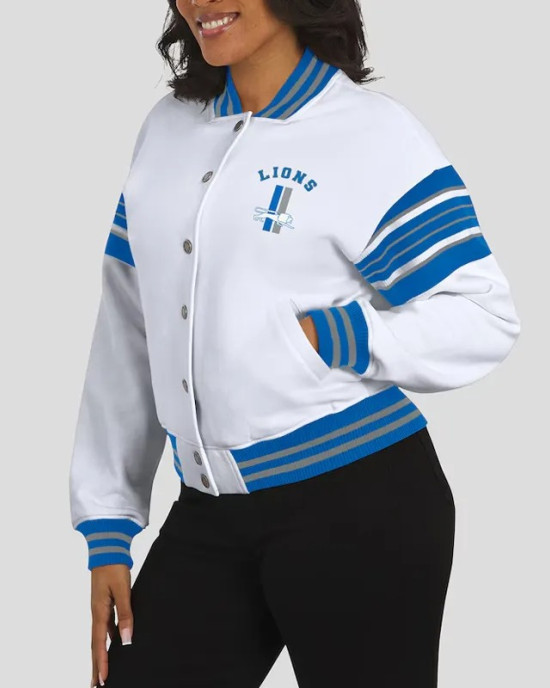 Detroit Lions Snap Front White Fleece Jacket