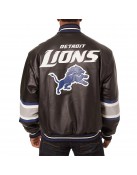 Detroit Lions Striped Varsity Black Leather Jacket