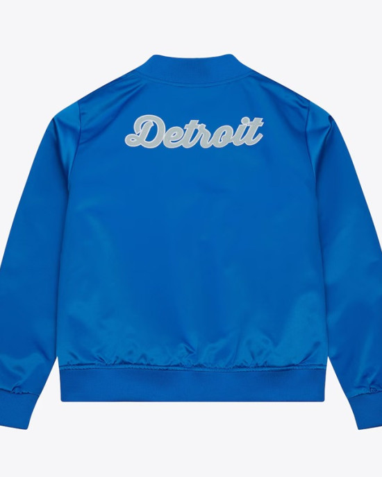 Detroit Lions Throwback Graphics Blue Satin Jacket