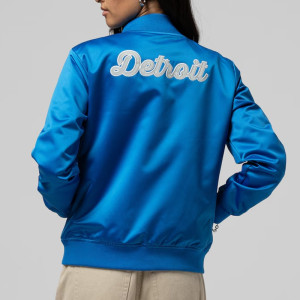 Detroit Lions Throwback Graphics Blue Satin Jacket 
