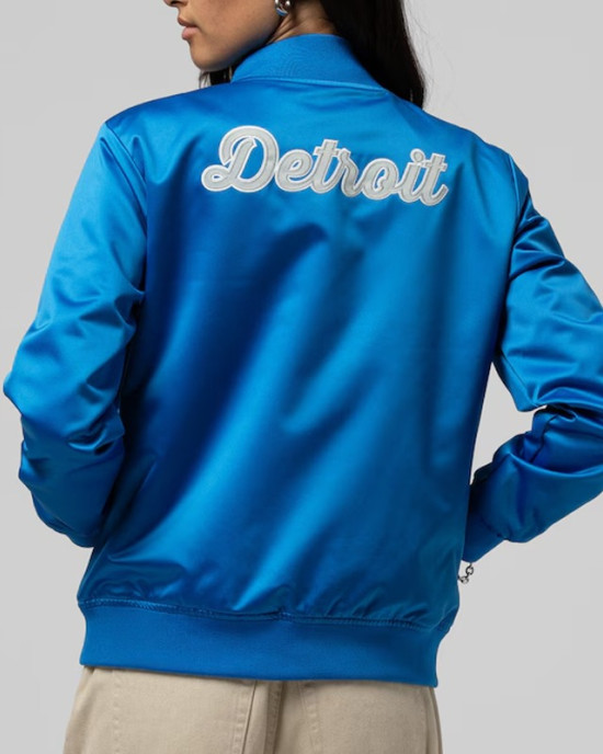 Detroit Lions Throwback Graphics Blue Satin Jacket