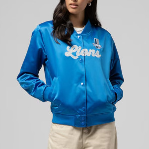 Detroit Lions Throwback Graphics Blue Satin Jacket 