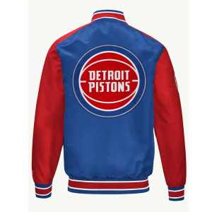Detroit Pistons Blue and Red Varsity Satin Jacket