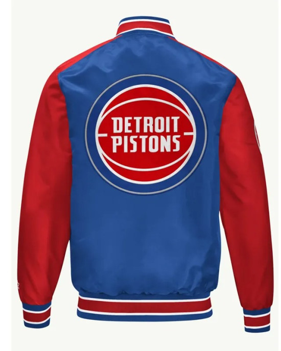Detroit Pistons Blue and Red Varsity Satin Jacket