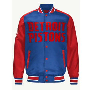 Detroit Pistons Blue and Red Varsity Satin Jacket