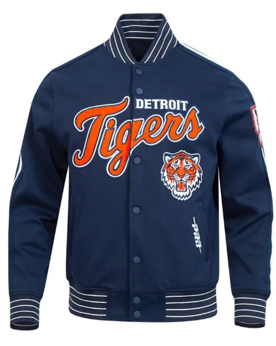 Detroit Tigers Current Logo Game Day Navy Double Knit Full-Snap Jacket Detroit Tigers Current Logo Game Day Navy Double Knit Full-Snap Jacket