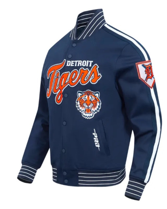 Detroit Tigers Current Logo Game Day Navy Double Knit Full-Snap Jacket Detroit Tigers Current Logo Game Day Navy Double Knit Full-Snap Jacket