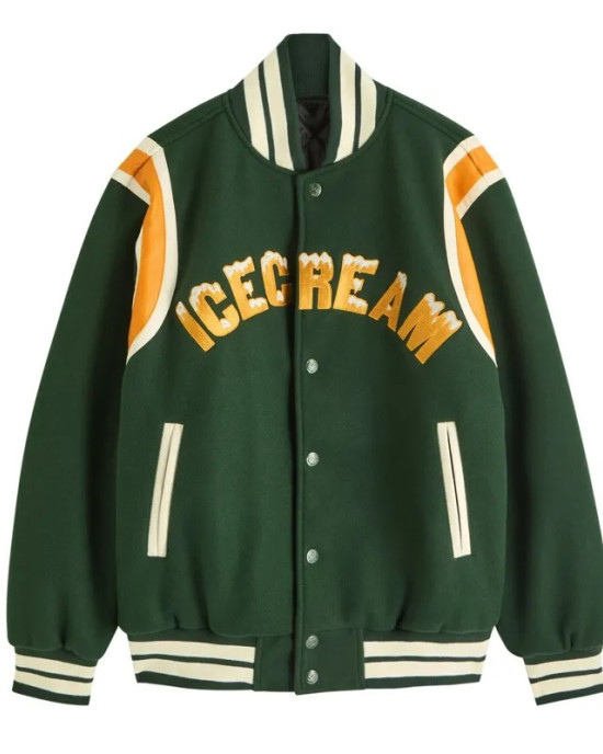 Drippy Icecream Teddy Varsity Green Wool Jacket
