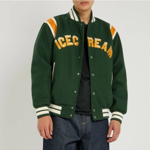 Drippy Icecream Teddy Varsity Green Wool Jacket